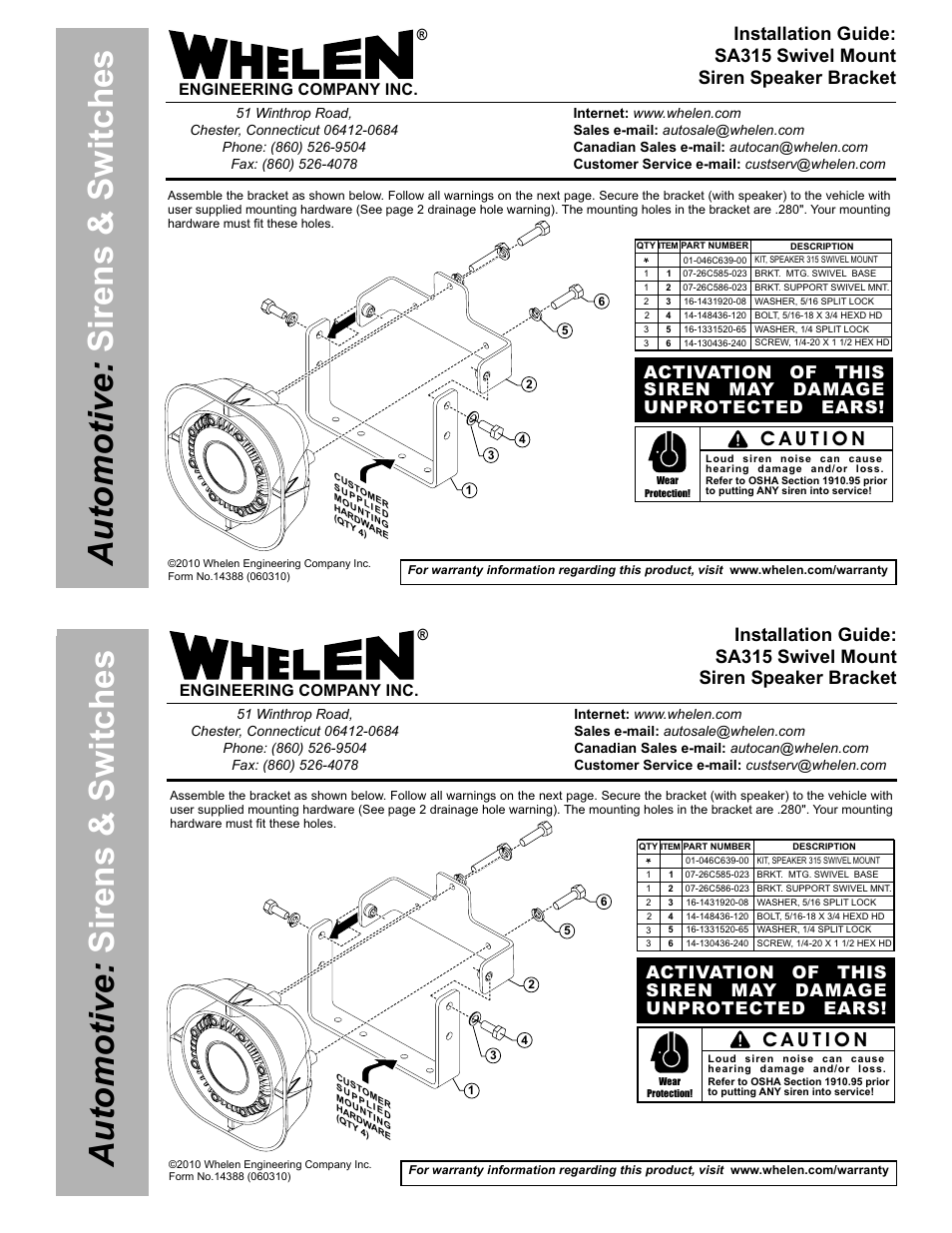 Whelen SAK9 User Manual | 2 pages