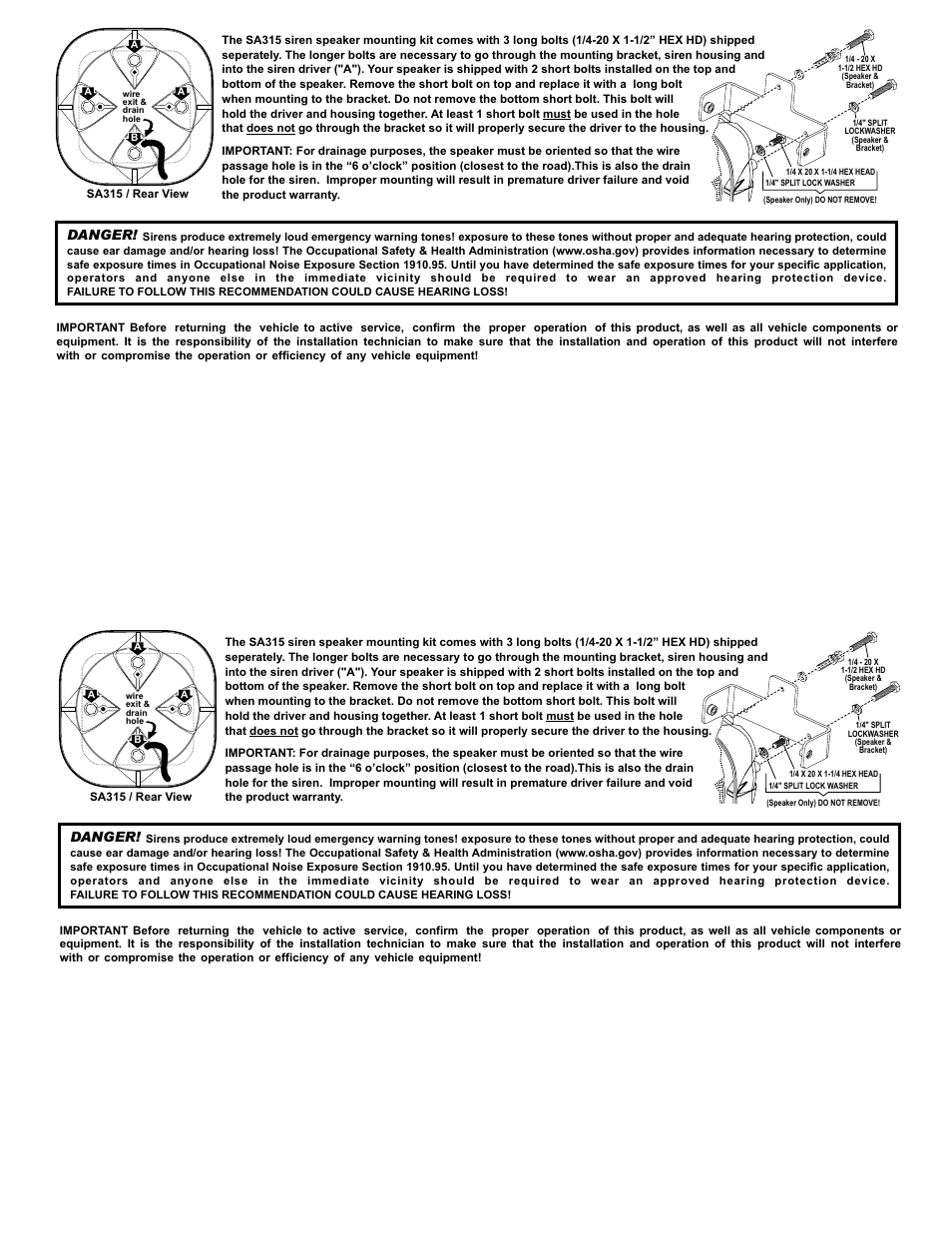 Page 2, Danger | Whelen SAK9 User Manual | Page 2 / 2