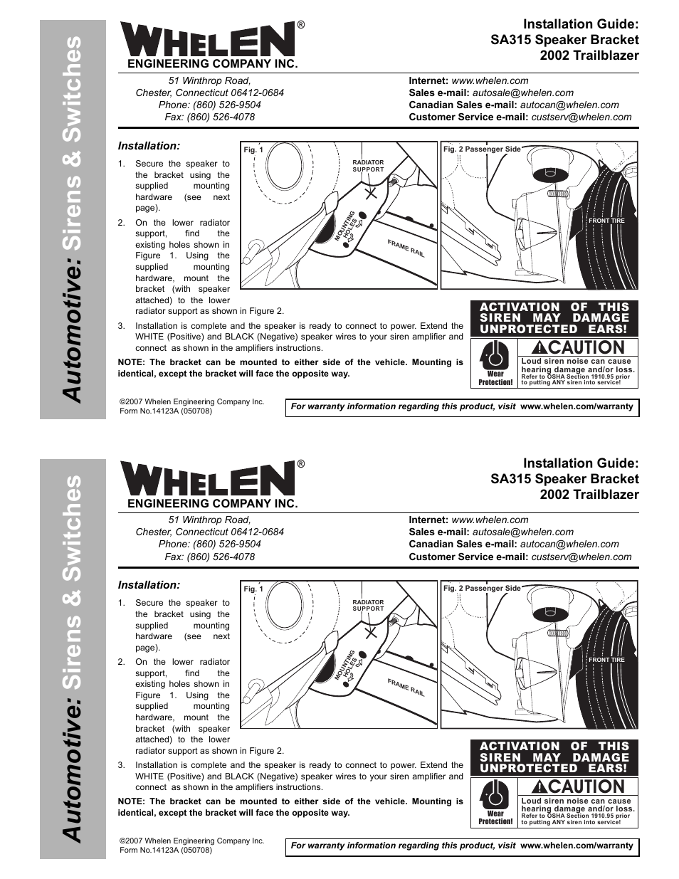 Whelen SAK11 User Manual | 2 pages