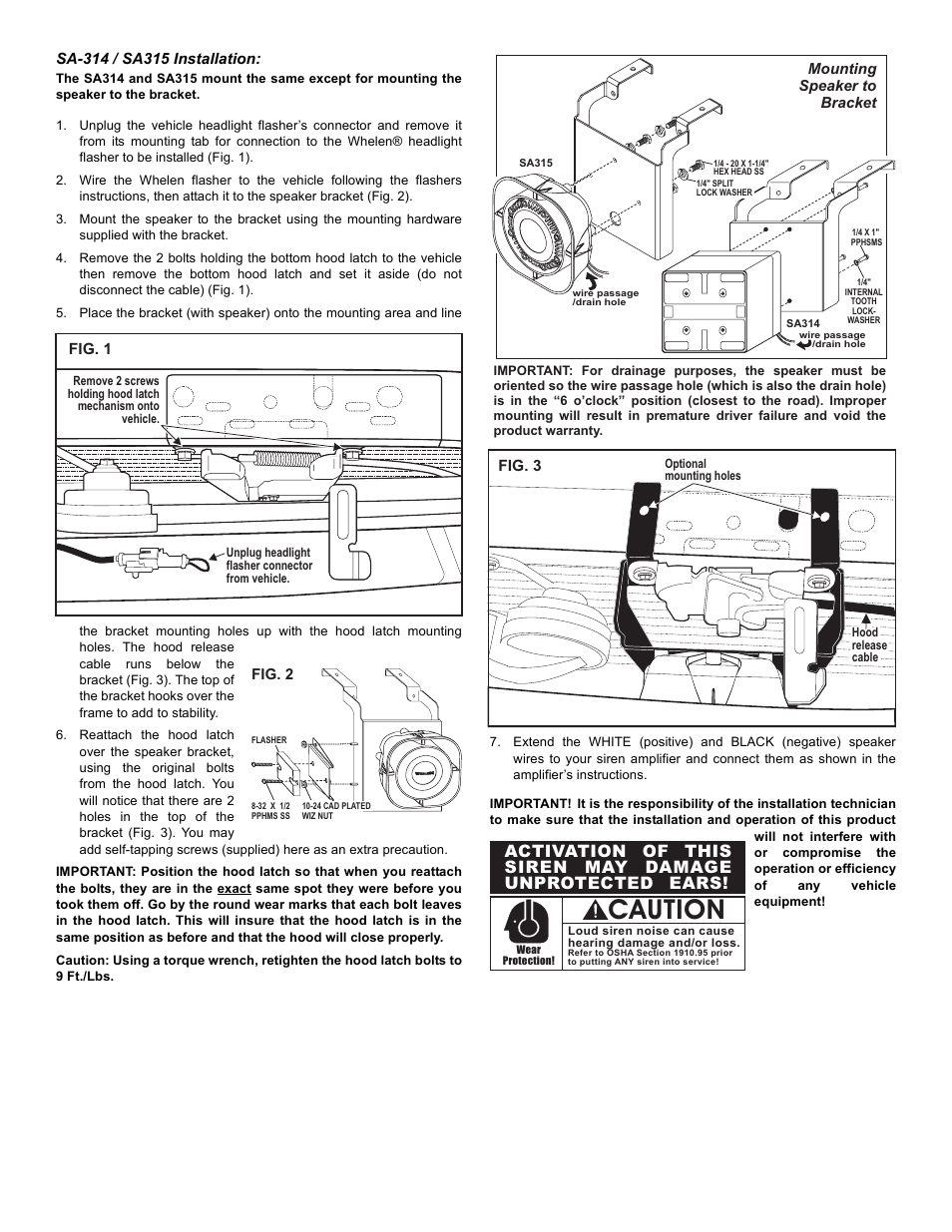 Caution | Whelen SAK17 User Manual | Page 2 / 2