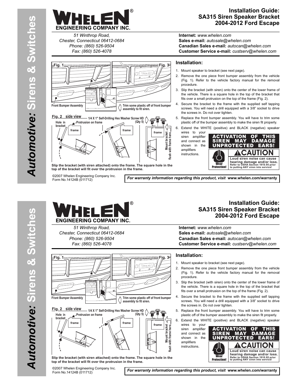 Whelen SAK20 User Manual | 2 pages