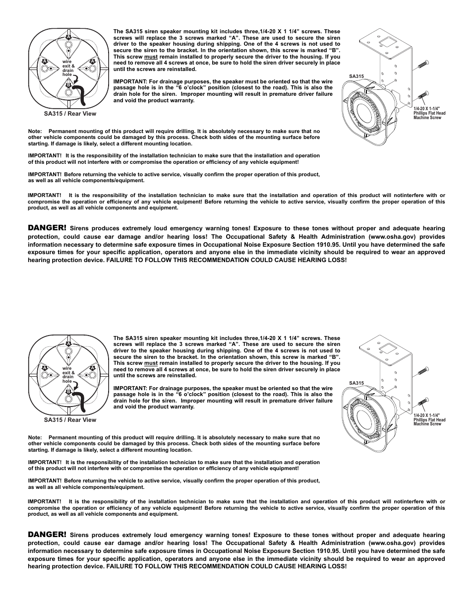 Danger, Page 2 | Whelen SAK20 User Manual | Page 2 / 2