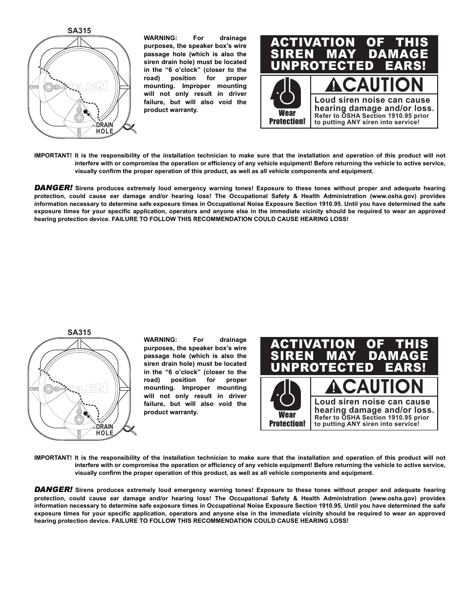 Caution | Whelen SAK25 User Manual | Page 2 / 2