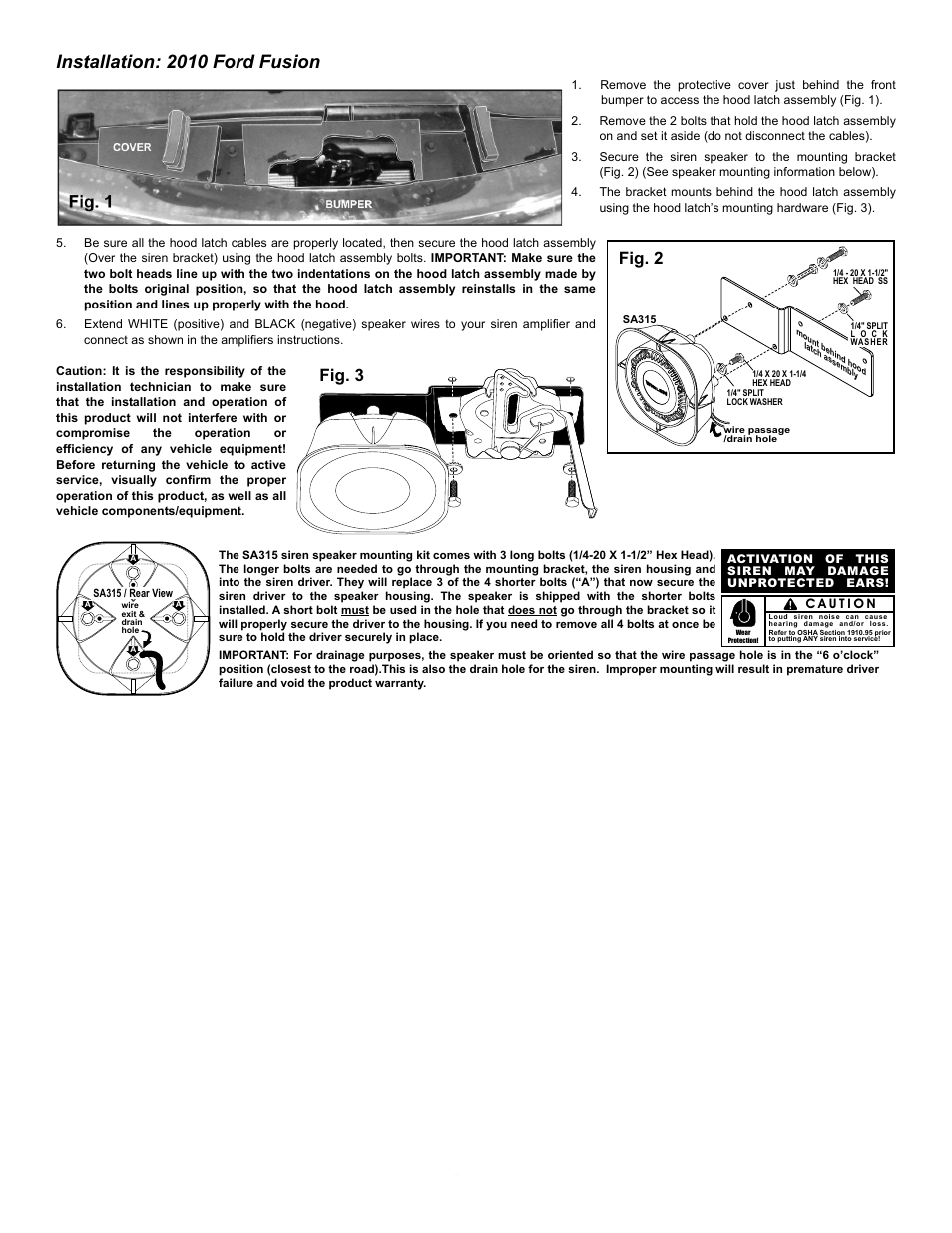 Installation: 2010 ford fusion, Fig. 3, Fig. 2 | Page 2 | Whelen SAK38 User Manual | Page 2 / 2