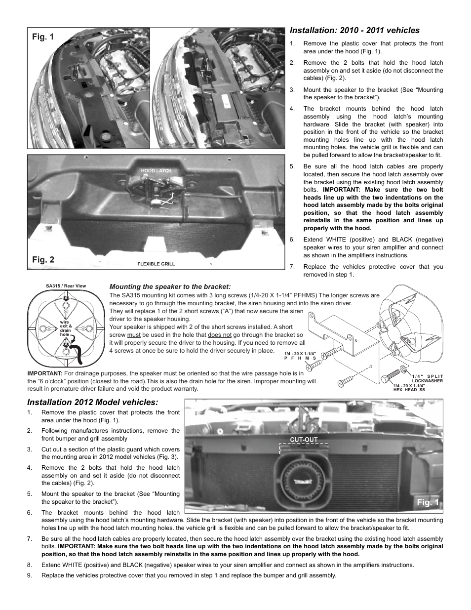 Installation 2012 model vehicles | Whelen SAK39 User Manual | Page 2 / 2