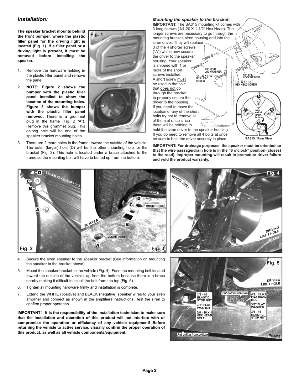 Installation | Whelen SAK40 User Manual | Page 2 / 2