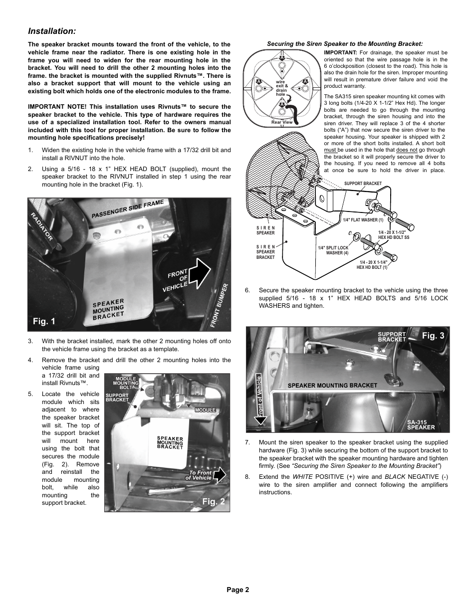 Installation | Whelen SAK45 User Manual | Page 2 / 2