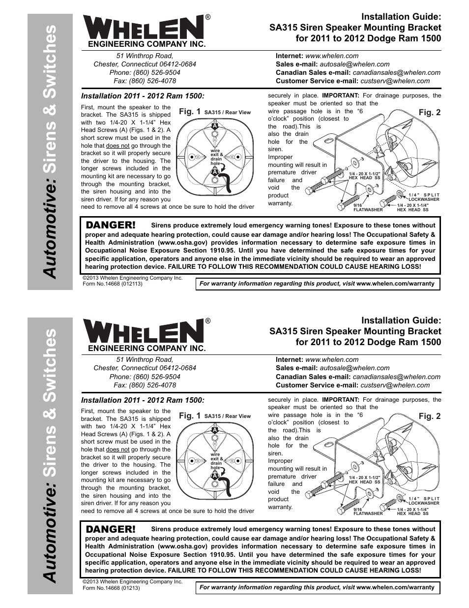 Whelen SAK47 User Manual | 2 pages