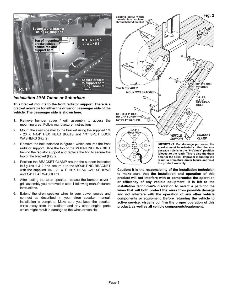 Installation 2015 tahoe or suburban, Fig. 2 | Whelen SAK49 User Manual | Page 3 / 3