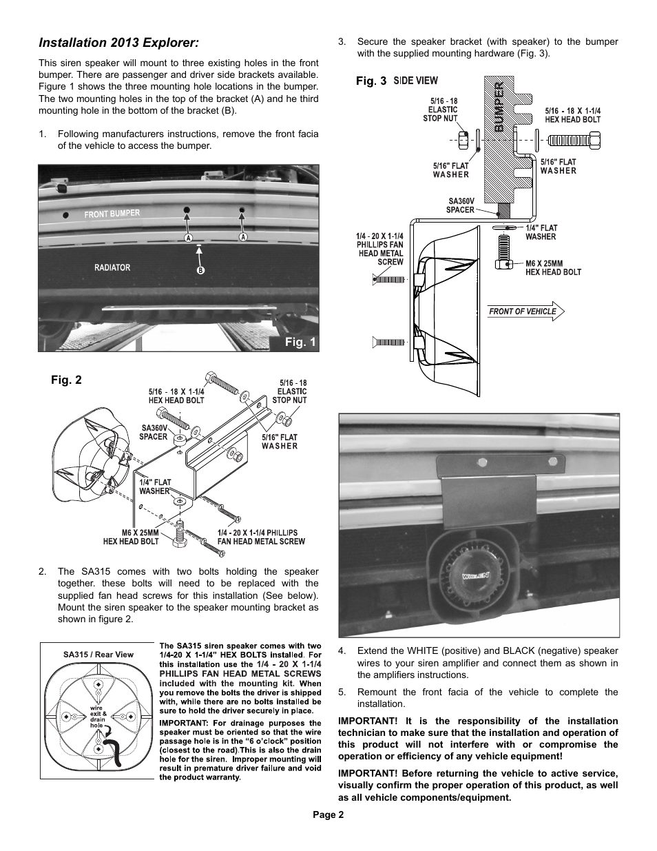 Installation 2013 explorer | Whelen SAK51 User Manual | Page 2 / 2