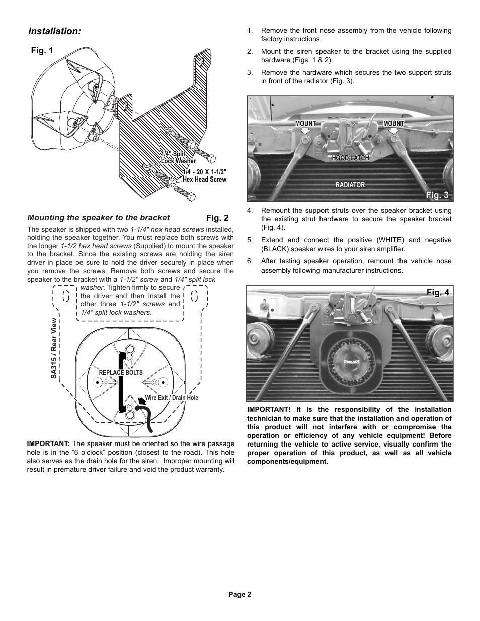 Installation | Whelen SAK54 User Manual | Page 2 / 2