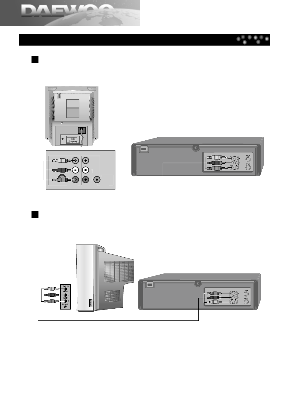 Connecting to a camcorder or other video player, Connection with a/v jack (av2 in) | Daewoo DDQ-20L6SC User Manual | Page 14 / 59