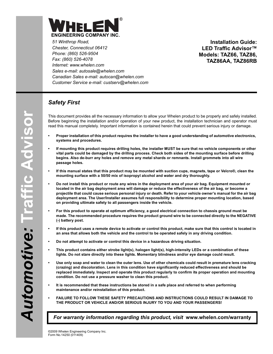 Whelen TAZ66 User Manual | 3 pages