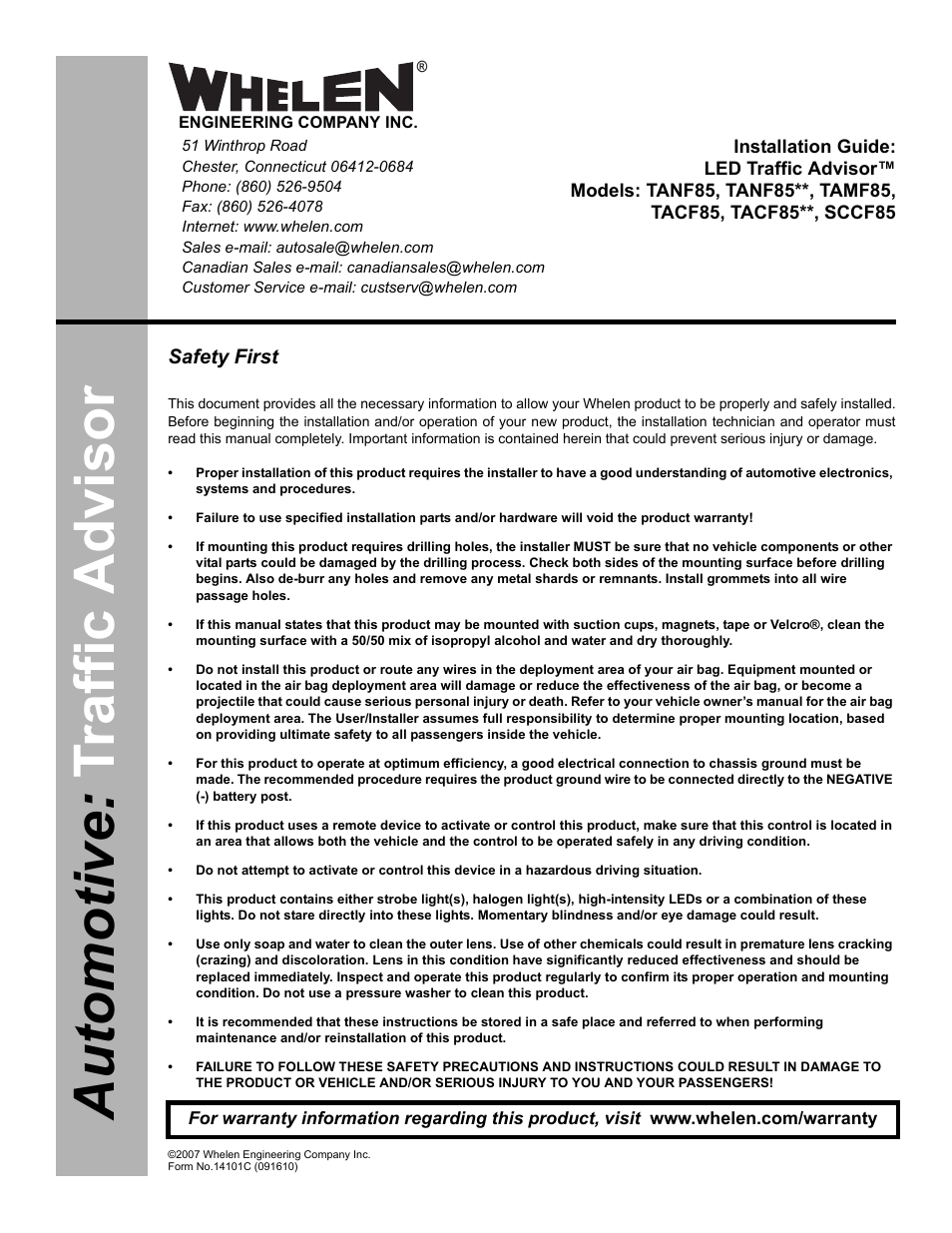 Whelen TANF65 User Manual | 4 pages