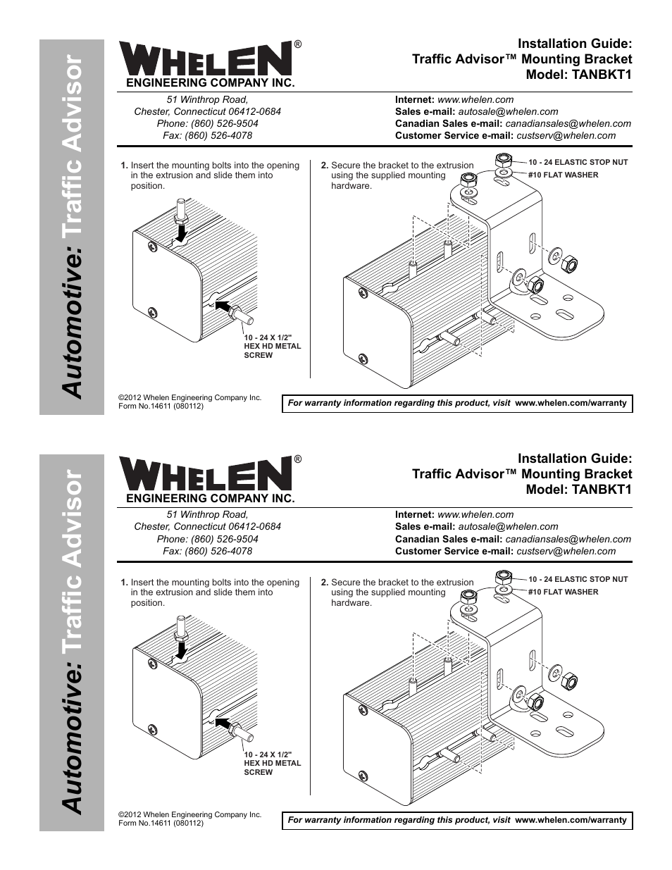 Whelen TANBKT1 User Manual | 2 pages