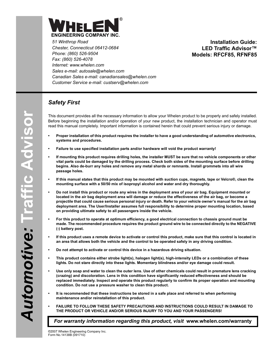 Whelen RFNF85 User Manual | 3 pages