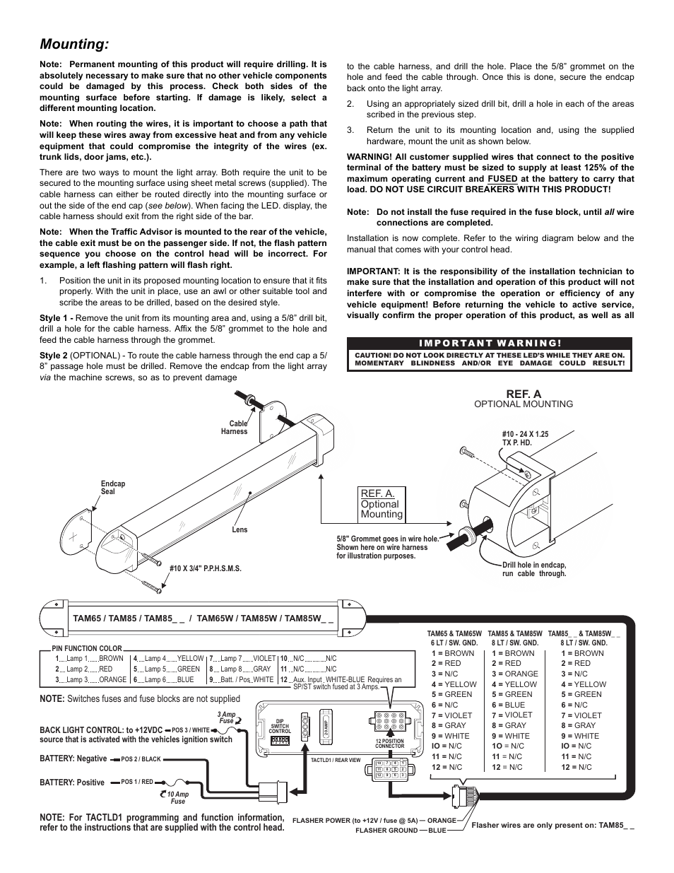 Mounting, Ref. a, Page 2 ref. a. optional mounting | Whelen TAM65 User Manual | Page 2 / 4