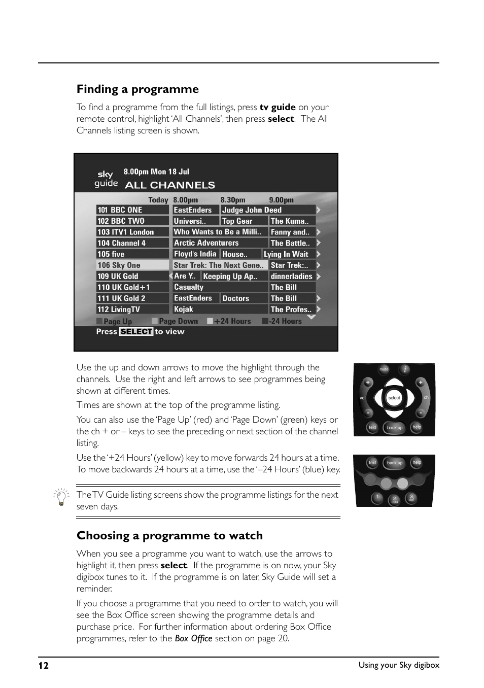 Finding a programme, Choosing a programme to watch | Daewoo Sky digibox User Manual | Page 16 / 65