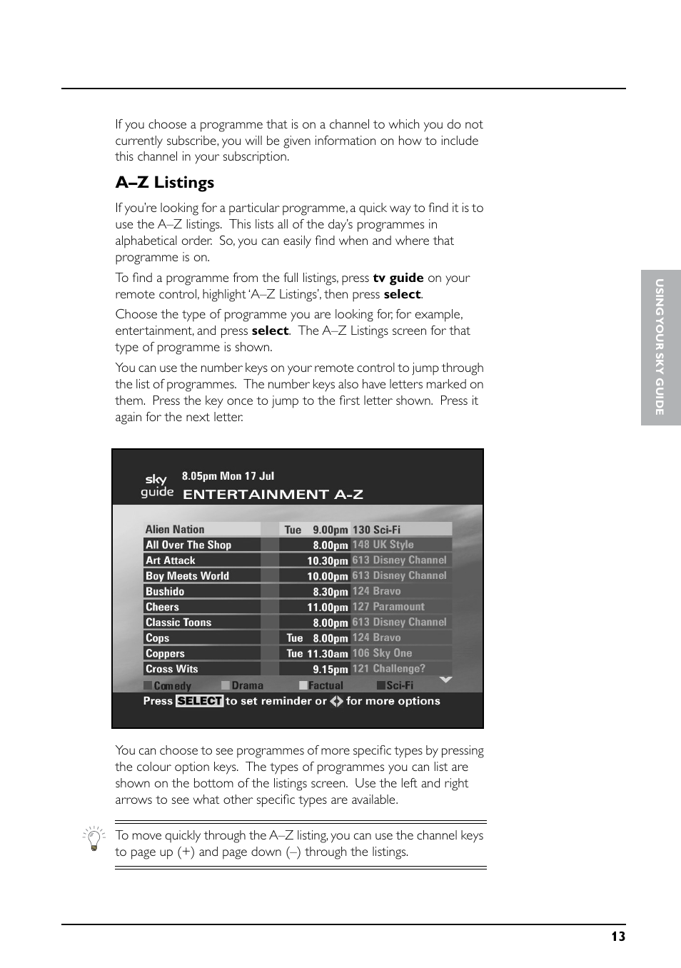 A–z listings | Daewoo Sky digibox User Manual | Page 17 / 65