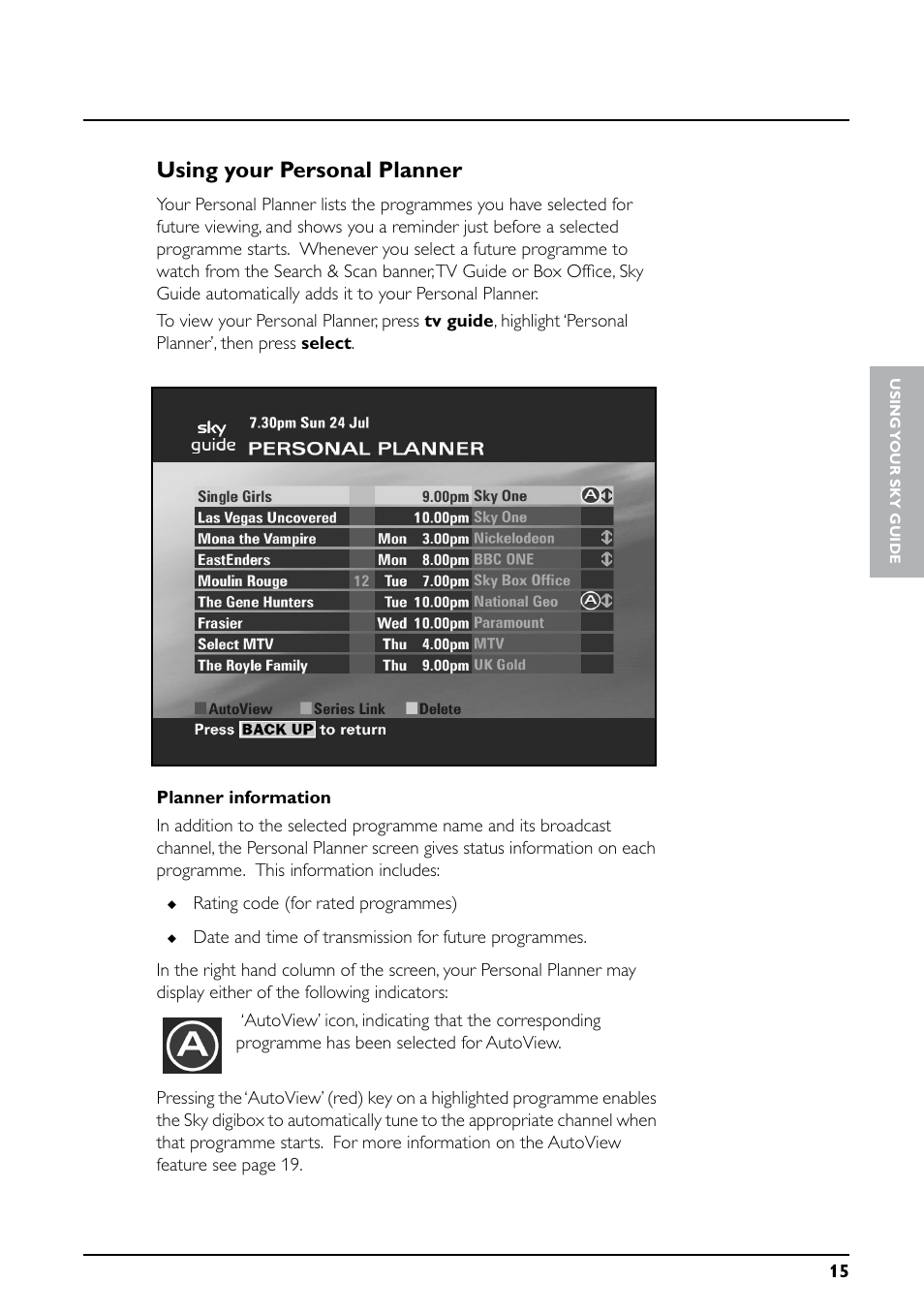 Using your personal planner | Daewoo Sky digibox User Manual | Page 19 / 65
