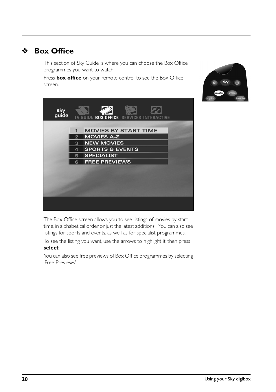 Box office | Daewoo Sky digibox User Manual | Page 24 / 65