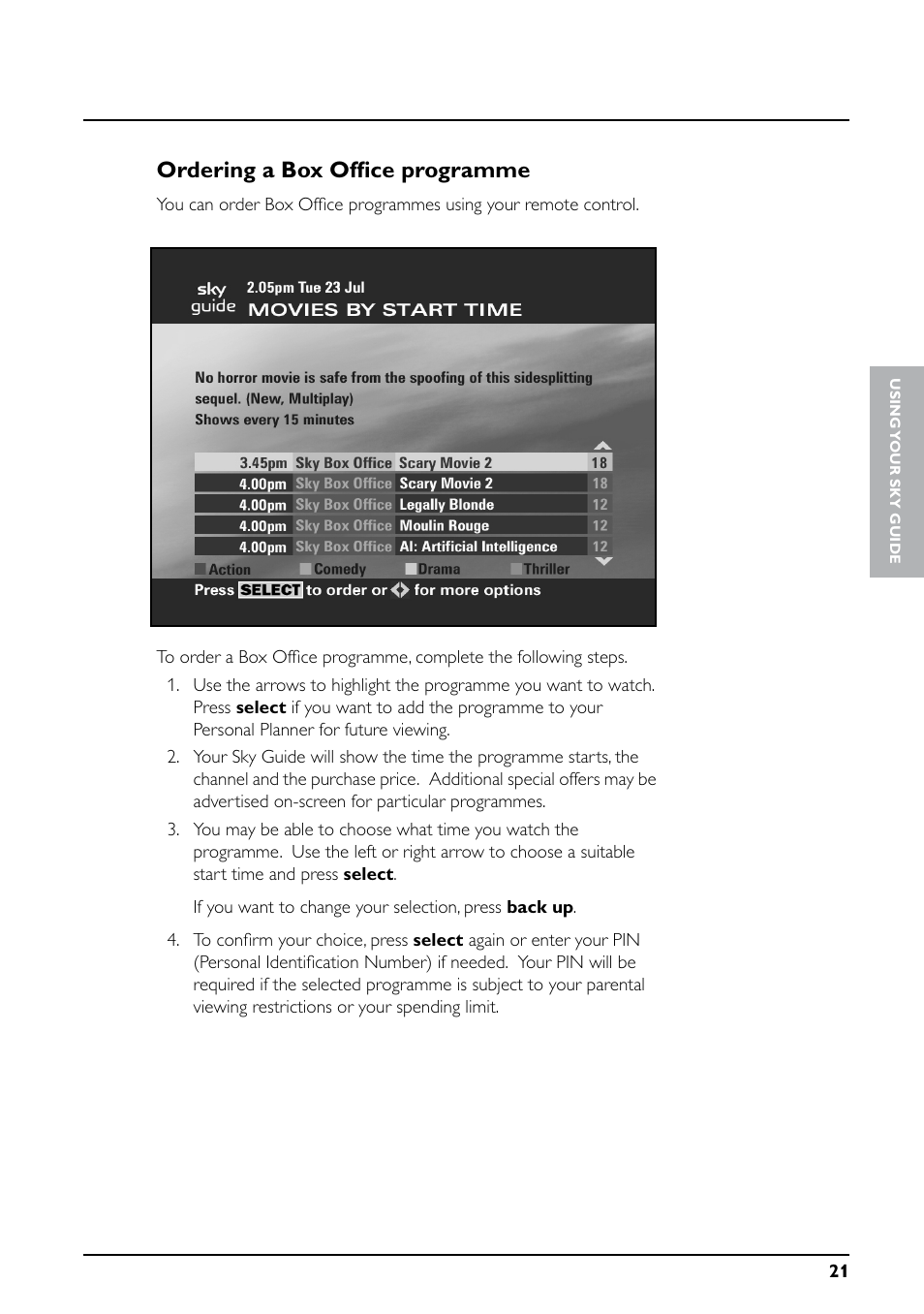 Ordering a box office programme | Daewoo Sky digibox User Manual | Page 25 / 65