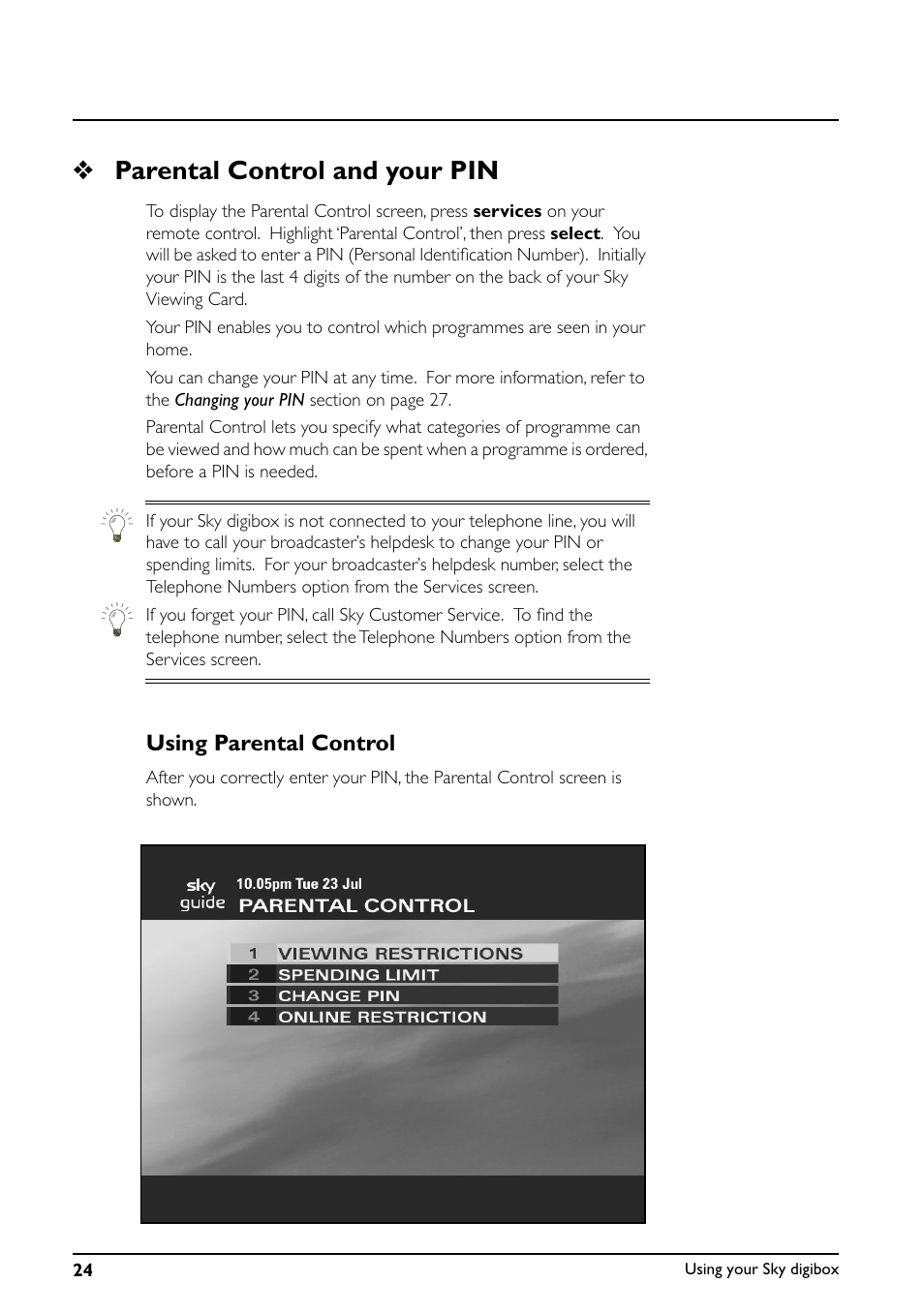 Parental control and your pin | Daewoo Sky digibox User Manual | Page 28 / 65