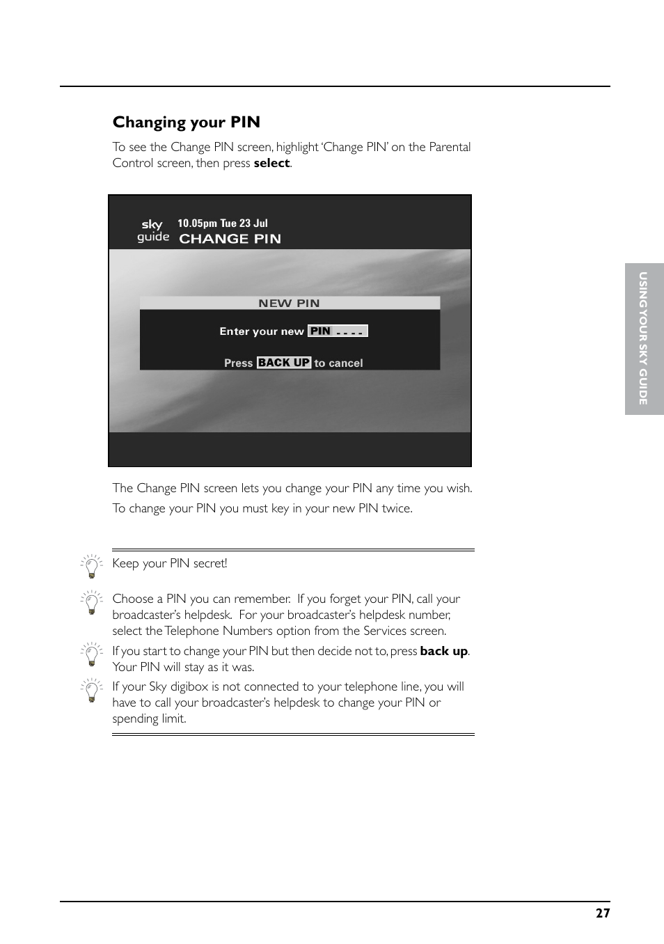 Changing your pin | Daewoo Sky digibox User Manual | Page 31 / 65