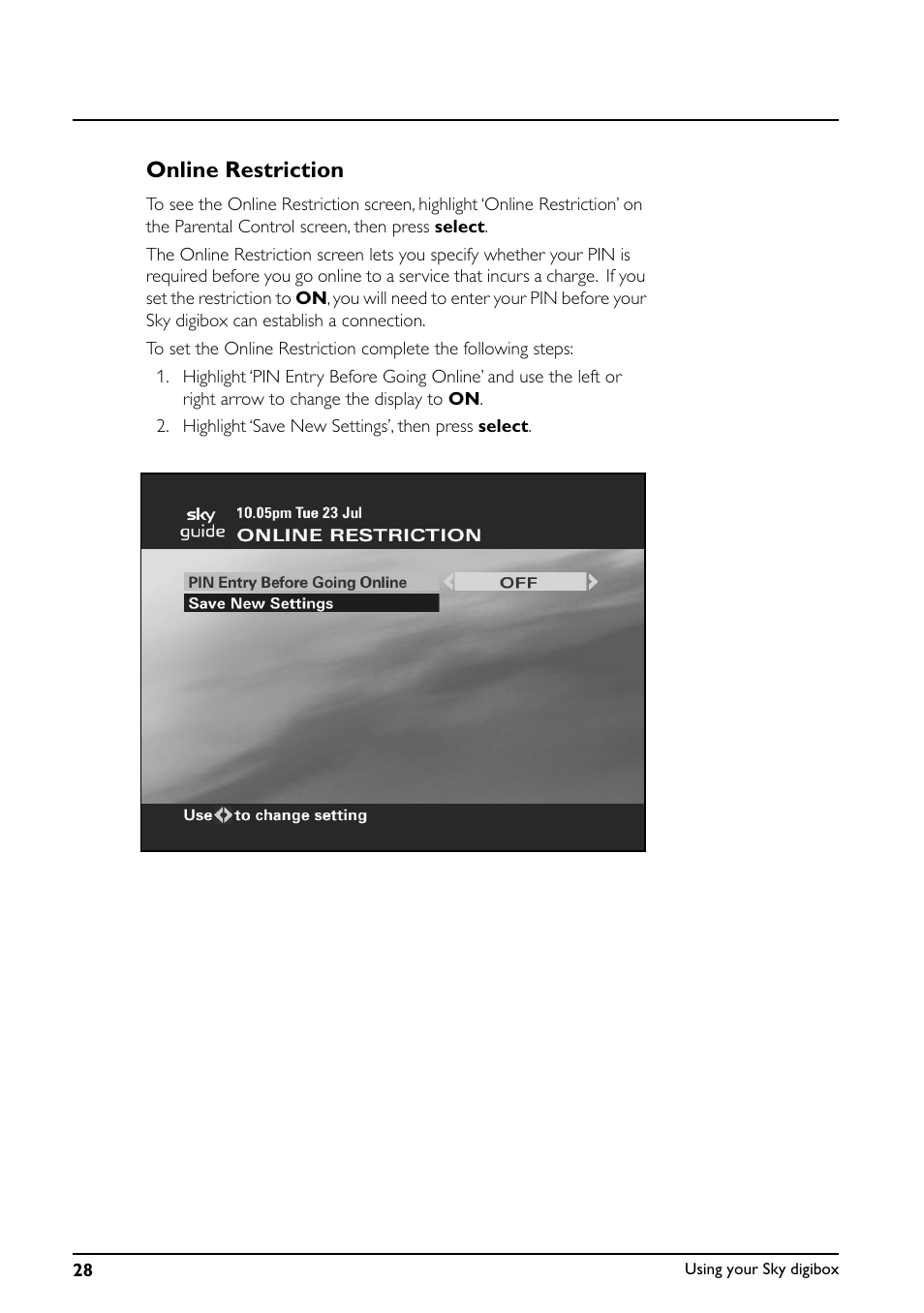 Online restriction | Daewoo Sky digibox User Manual | Page 32 / 65