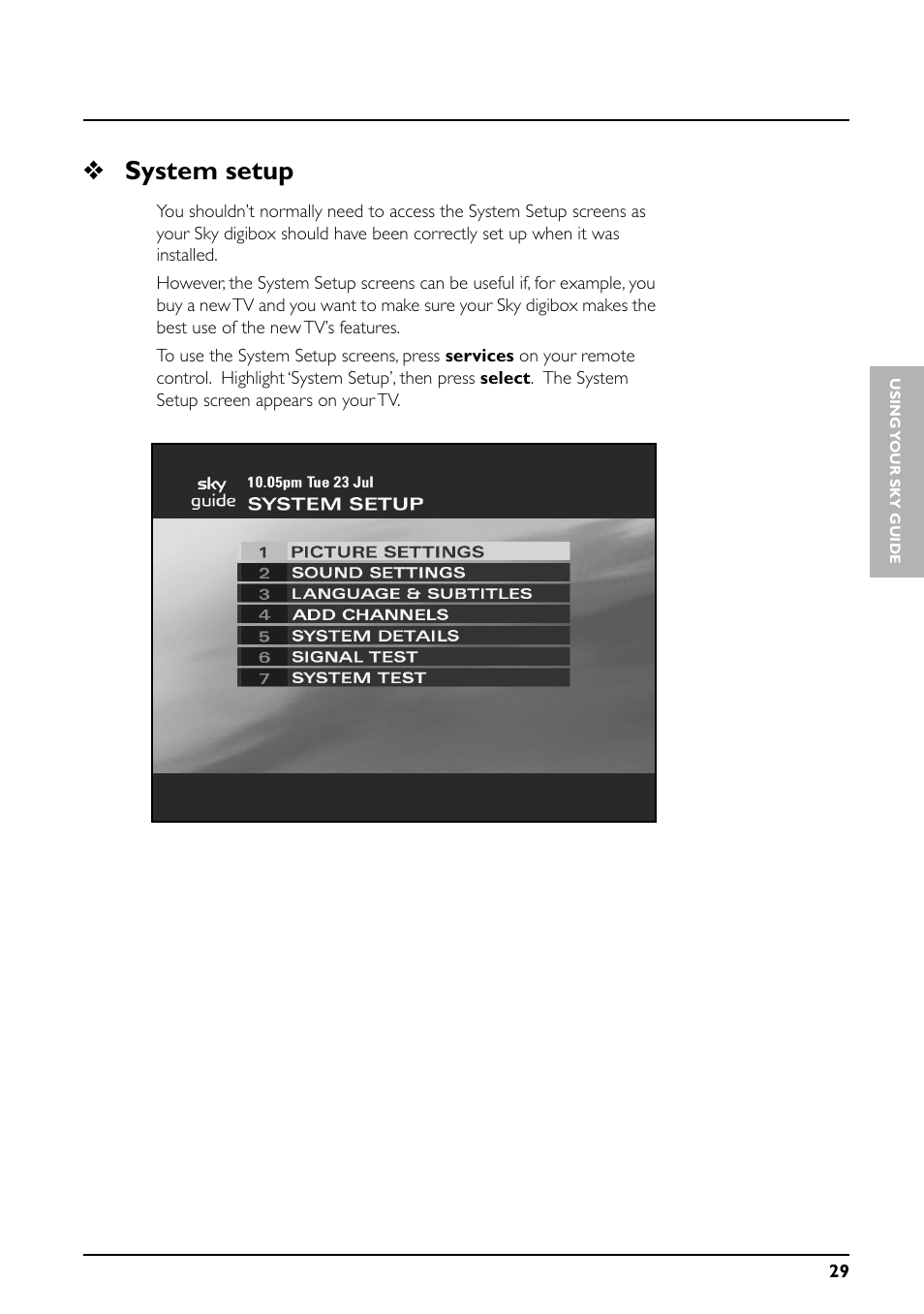 System setup | Daewoo Sky digibox User Manual | Page 33 / 65