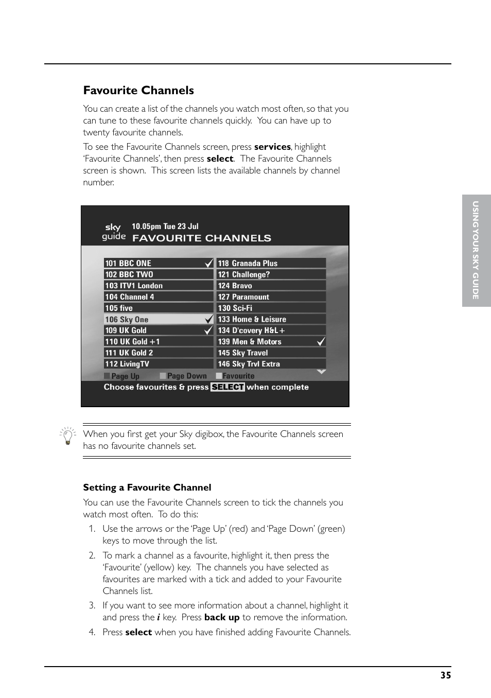 Favourite channels | Daewoo Sky digibox User Manual | Page 39 / 65