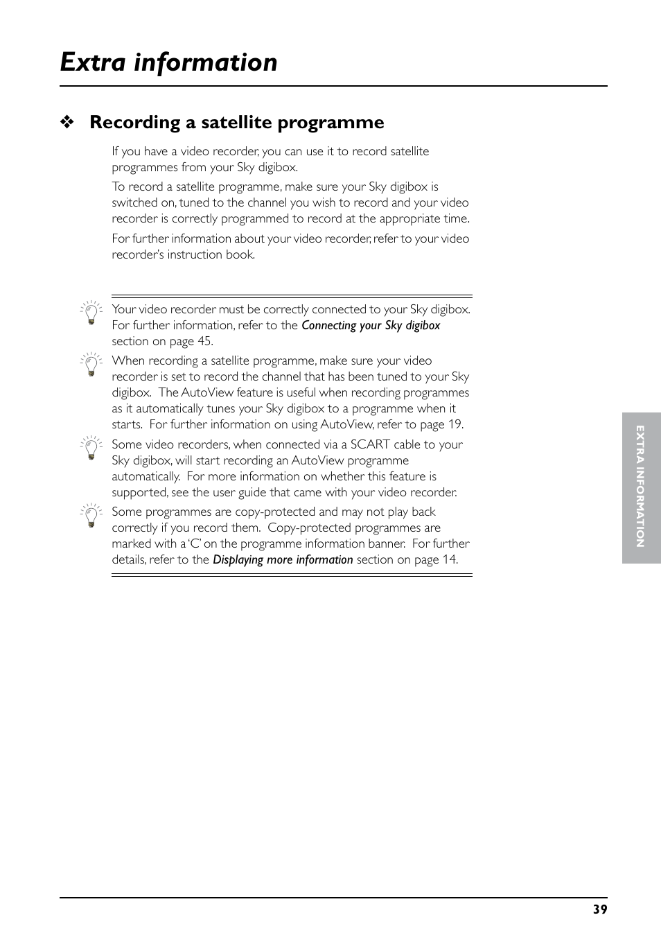 Extra information, Recording a satellite programme | Daewoo Sky digibox User Manual | Page 43 / 65