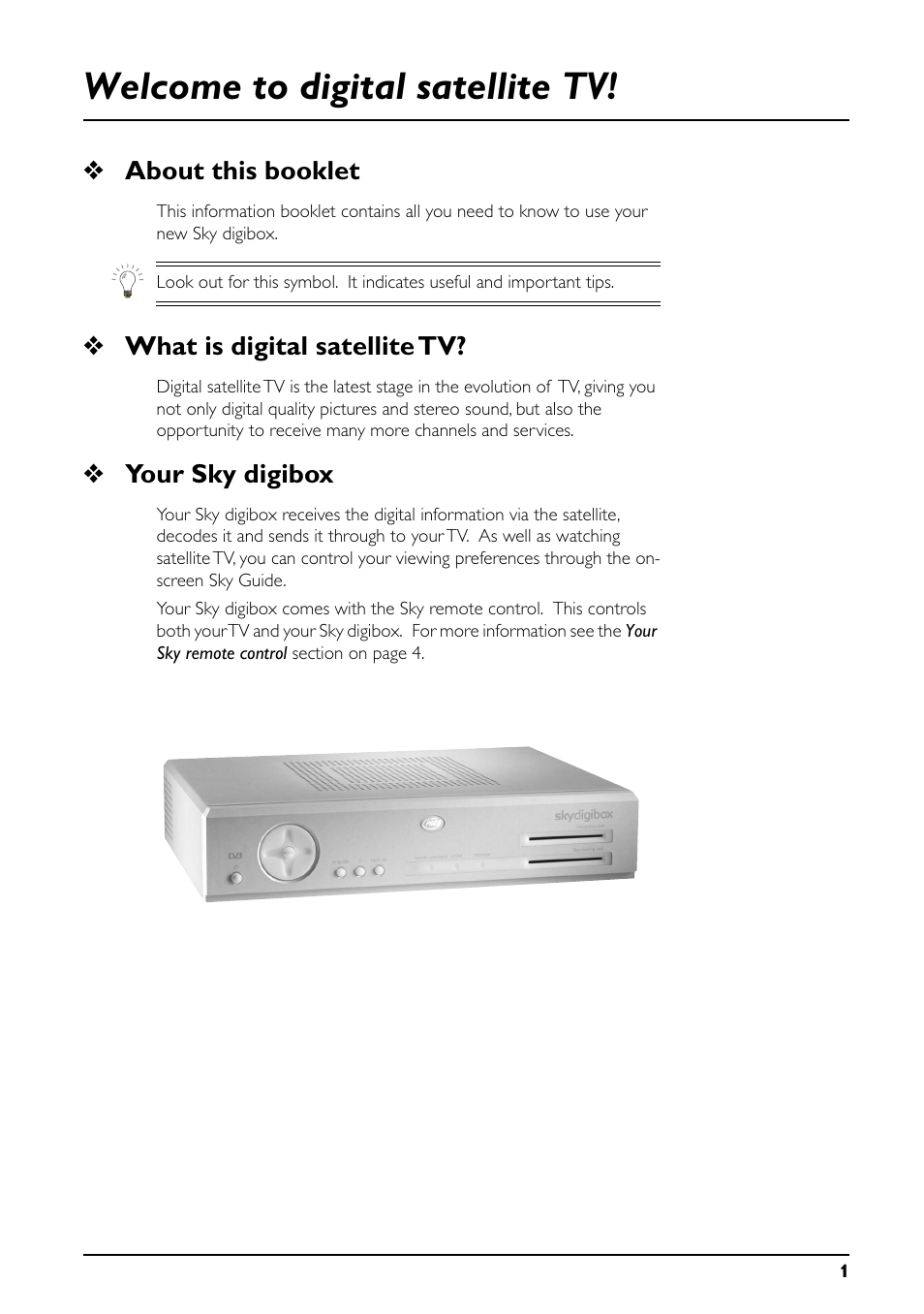 Welcome to digital satellite tv, About this booklet, What is digital satellite tv | Your sky digibox | Daewoo Sky digibox User Manual | Page 5 / 65