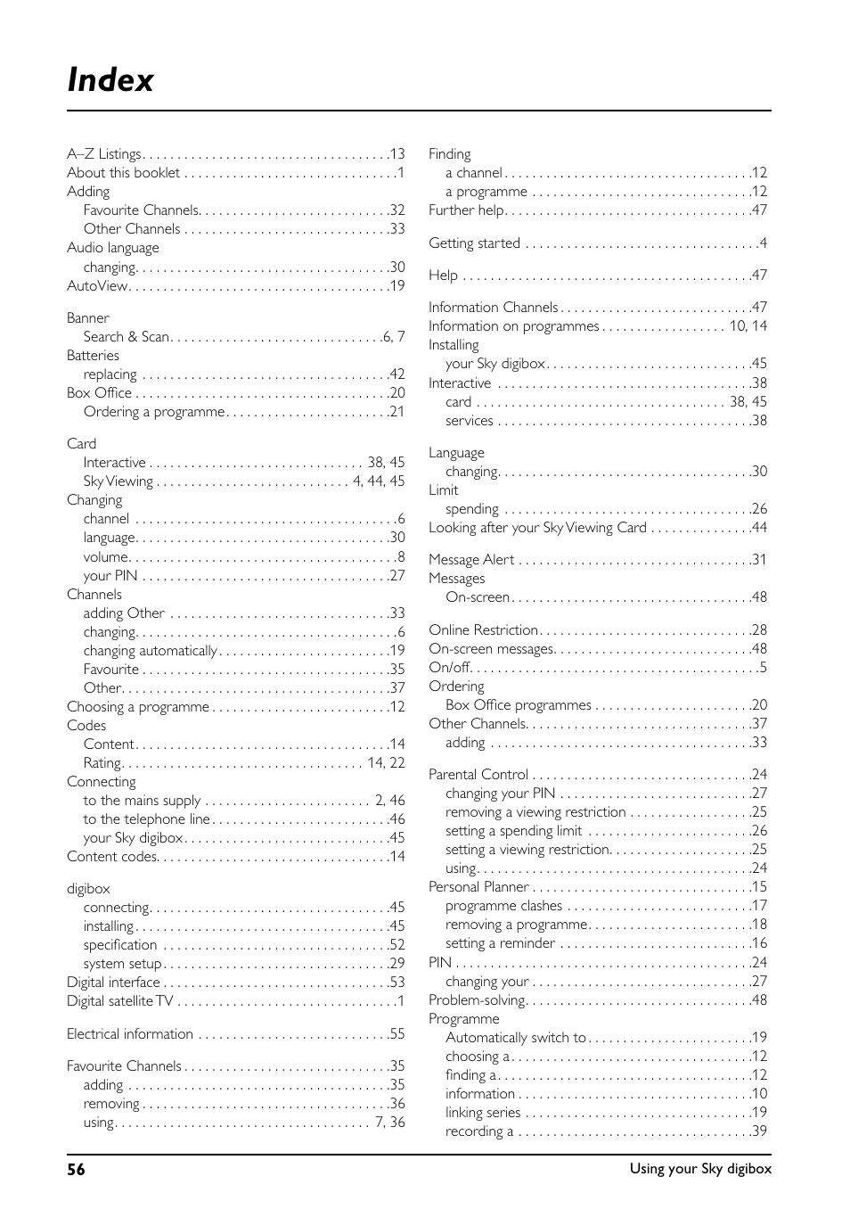 Index | Daewoo Sky digibox User Manual | Page 60 / 65