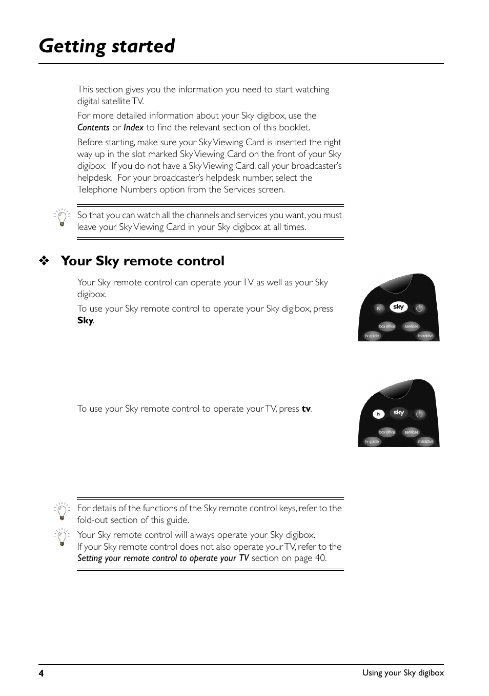 Getting started, Your sky remote control | Daewoo Sky digibox User Manual | Page 8 / 65