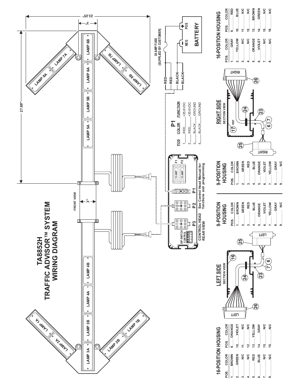 Ta8852h traffic advisor™ system wiring diagram, Ba tter y, Position housing | Right side, Left side, Page 3 | Whelen TA8852H User Manual | Page 3 / 4