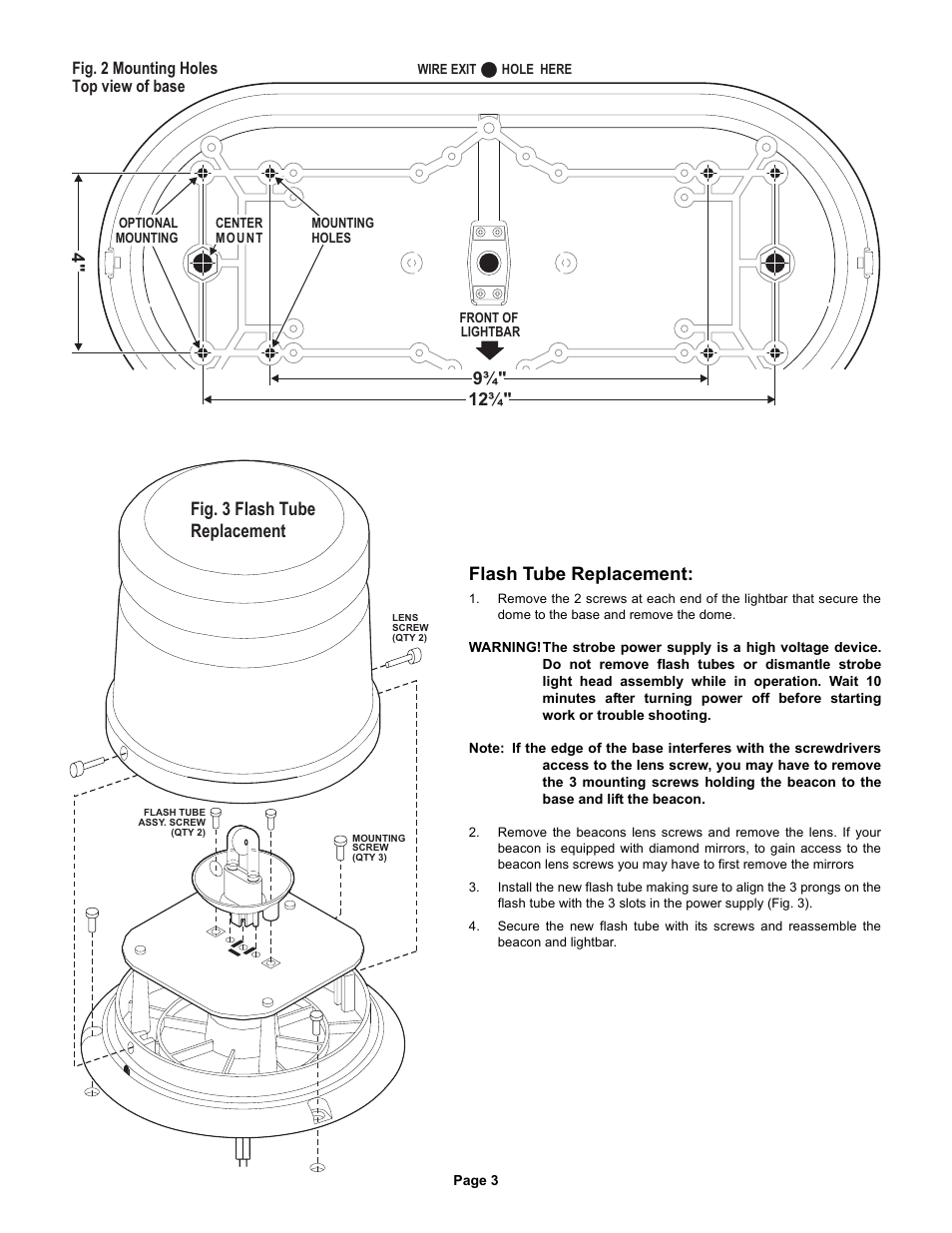 Fig. 3 flash tube replacement, Flash tube replacement | Whelen G7PA User Manual | Page 3 / 4