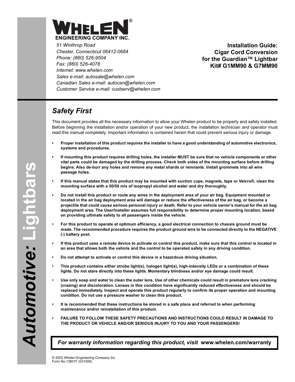 Whelen G1MM90 User Manual | 2 pages