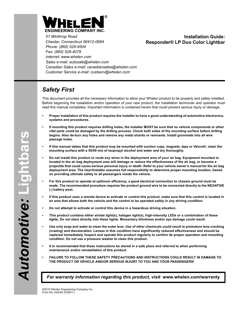 Whelen RDLPPAB User Manual | 2 pages