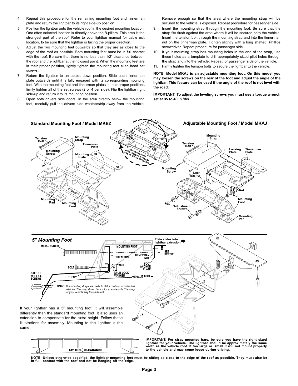 5" mounting foot, Page 3 | Whelen FT8AAAAP User Manual | Page 3 / 6