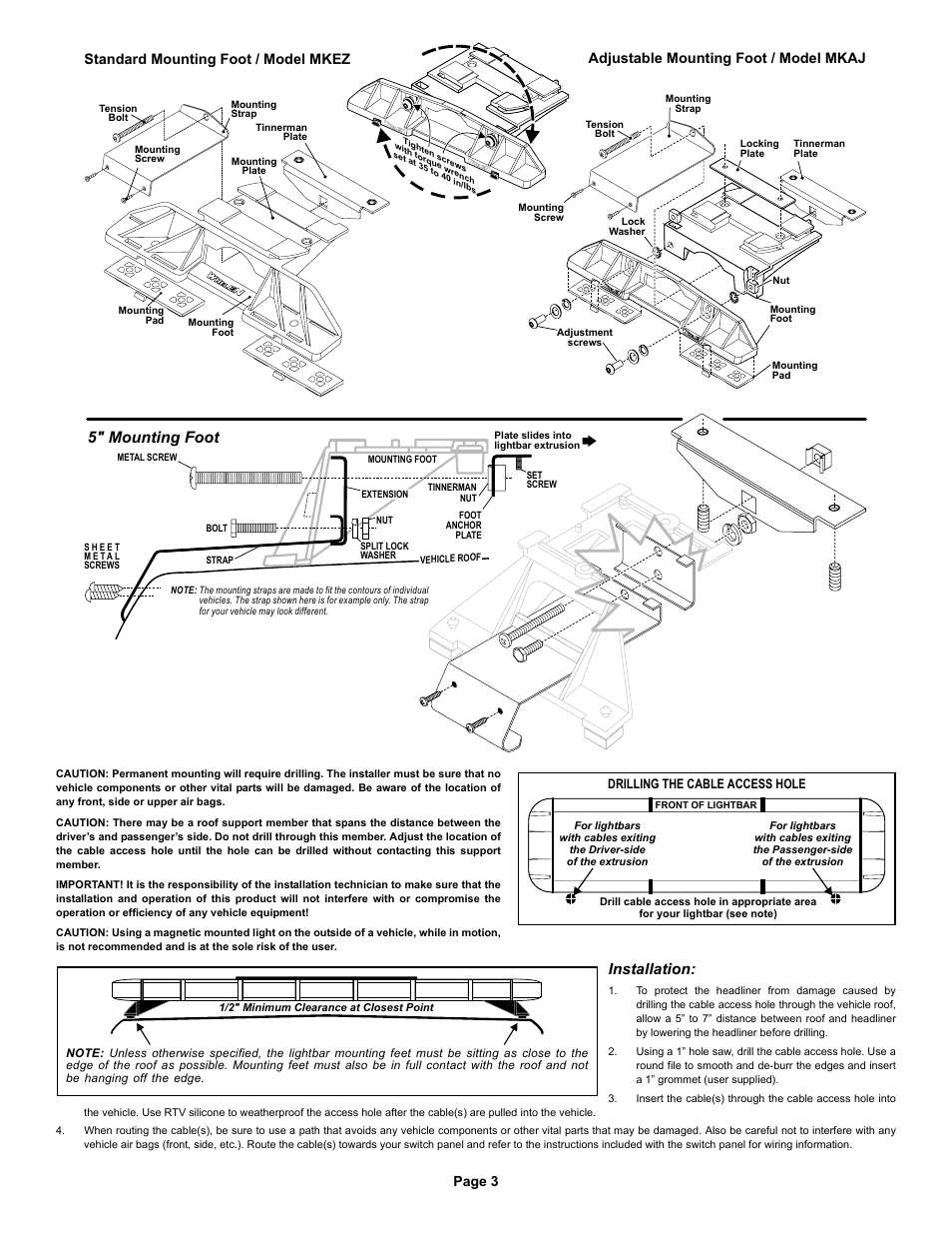 5" mounting foot, Installation, Page 3 | Whelen LT2AAAAP User Manual | Page 3 / 5