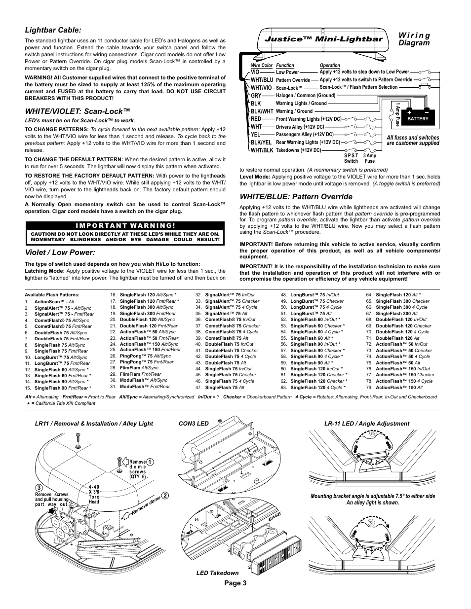 Lightbar cable, White/violet: scan-lock, Violet / low power | White/blue: pattern override | Whelen MJYAAAAP User Manual | Page 3 / 4