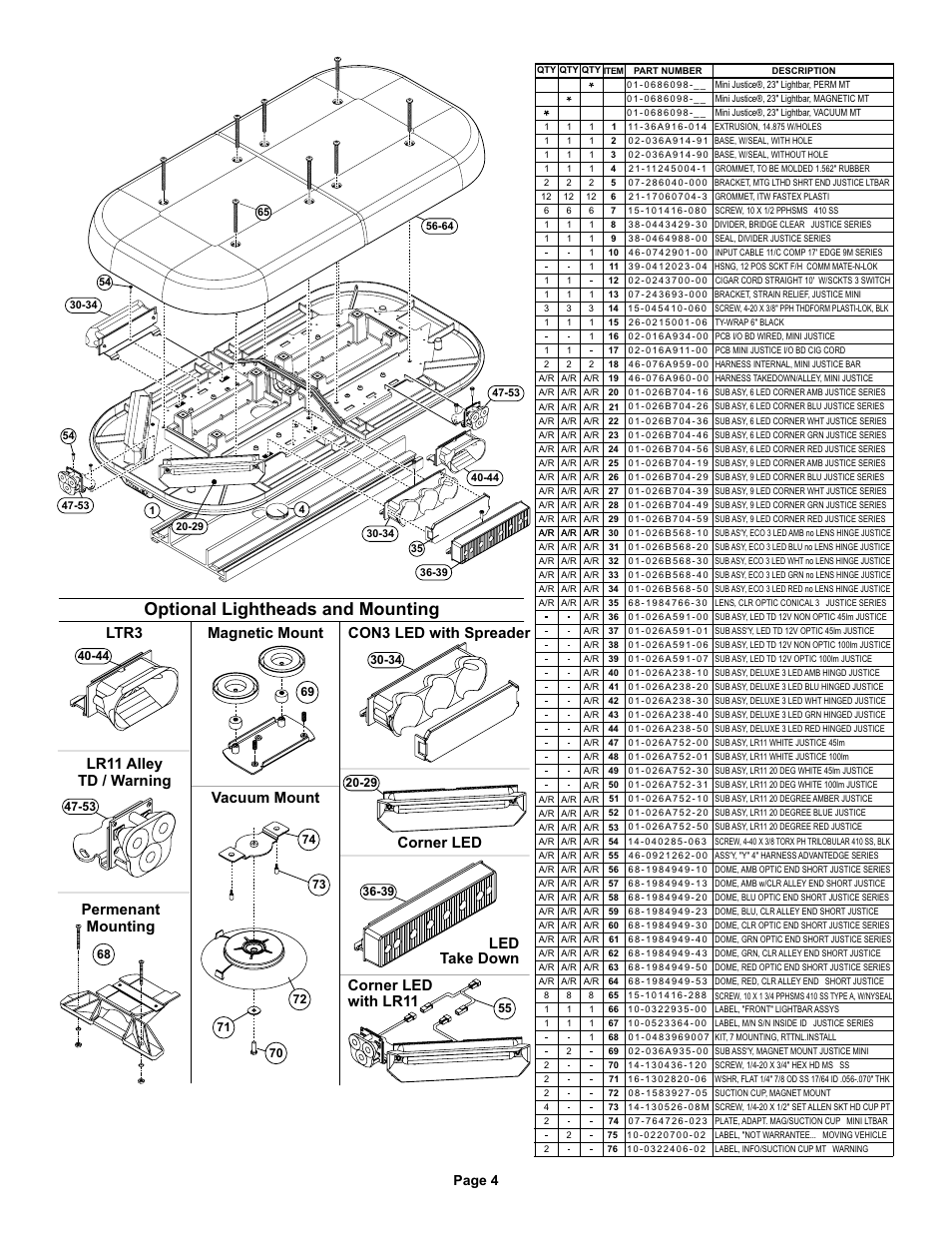 Optional lightheads and mounting, Led take down corner led with lr11, Page 4 | Whelen MJYAAAAP User Manual | Page 4 / 4