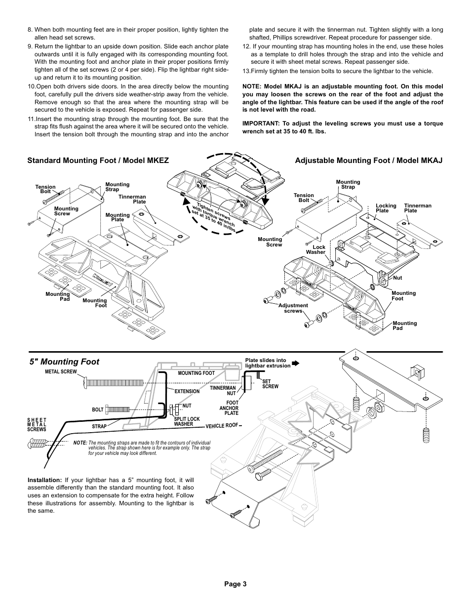 5" mounting foot, Page 3 | Whelen DI2S800 User Manual | Page 3 / 10