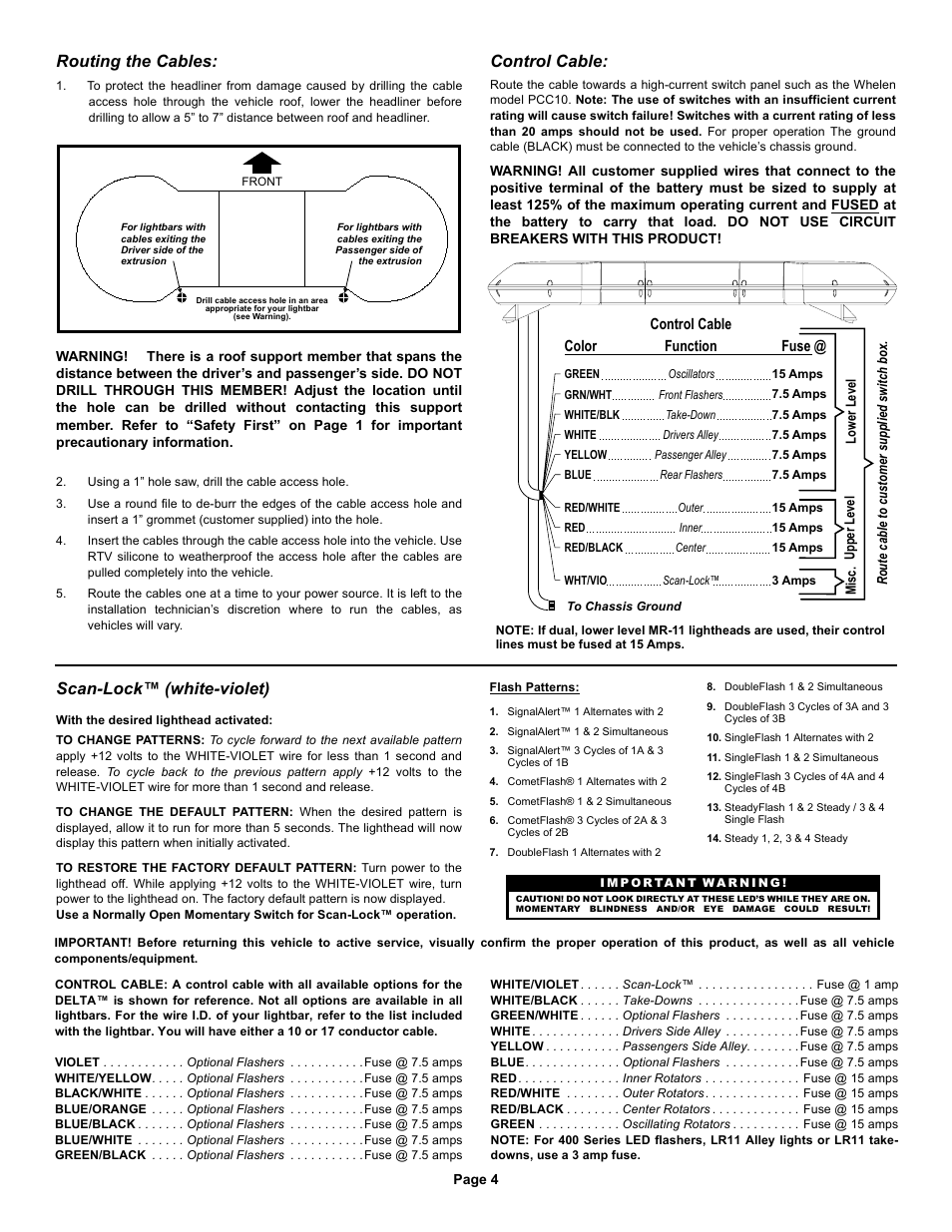 Routing the cables, Control cable, Scan-lock™ (white-violet) | Whelen DI2S800 User Manual | Page 4 / 10