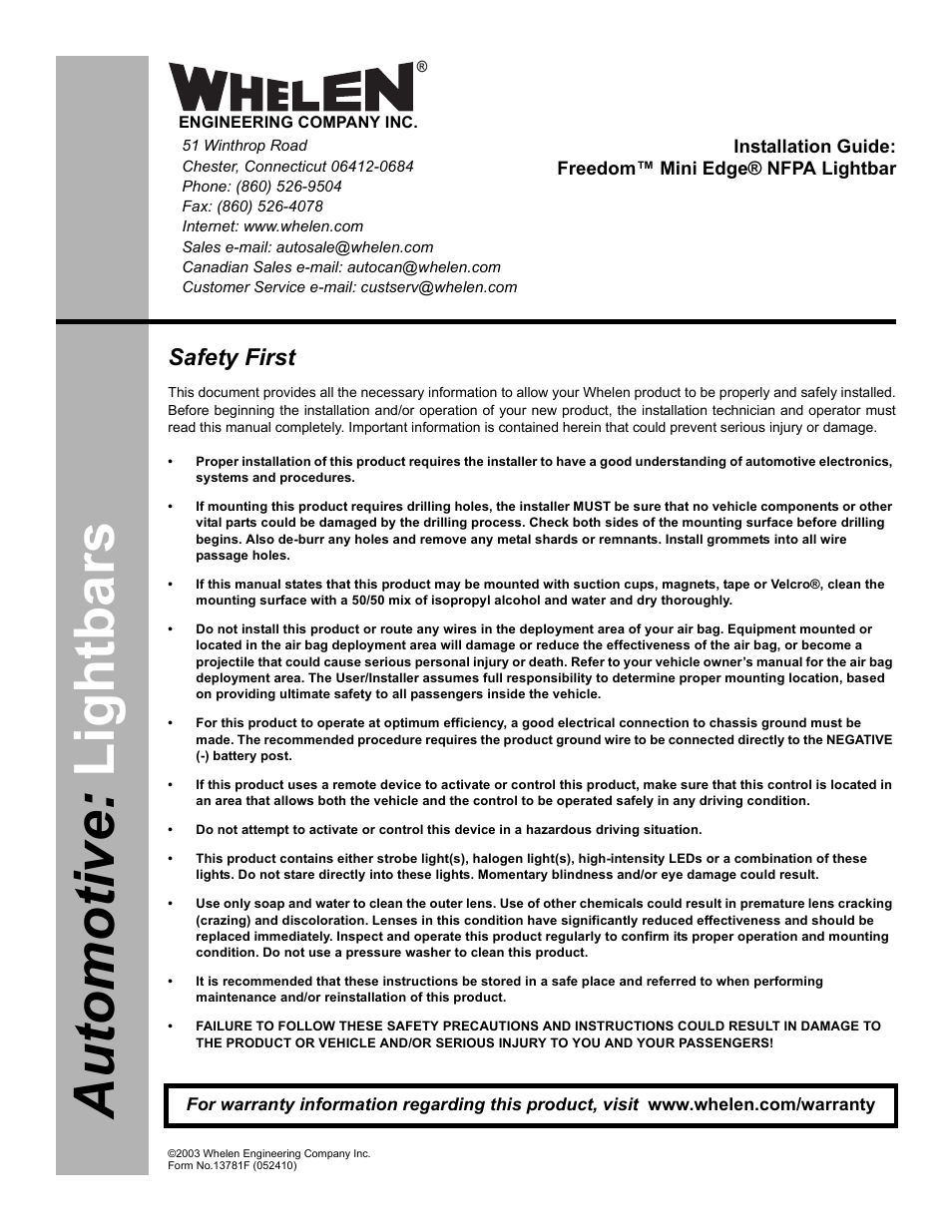 Whelen FNMINI User Manual | 6 pages