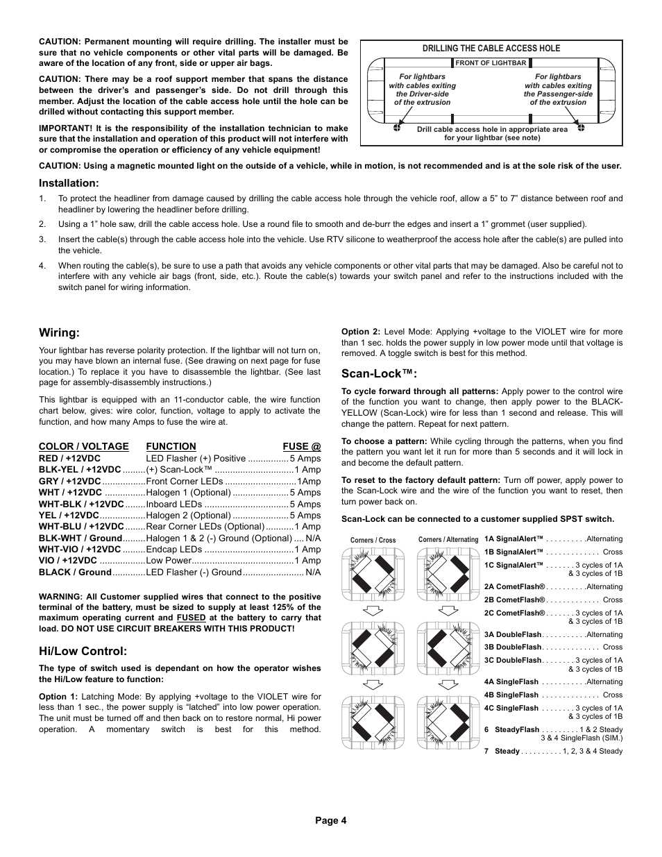 Wiring, Scan-lock, Hi/low control | Installation | Whelen FNMINI User Manual | Page 4 / 6