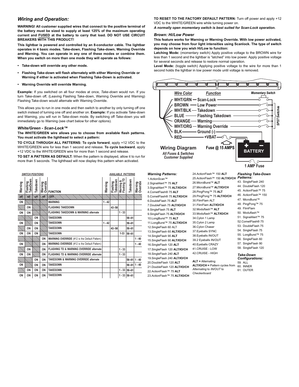 Wiring diagram, Wiring and operation, Vbat | Whelen ID37UFX User Manual | Page 3 / 4