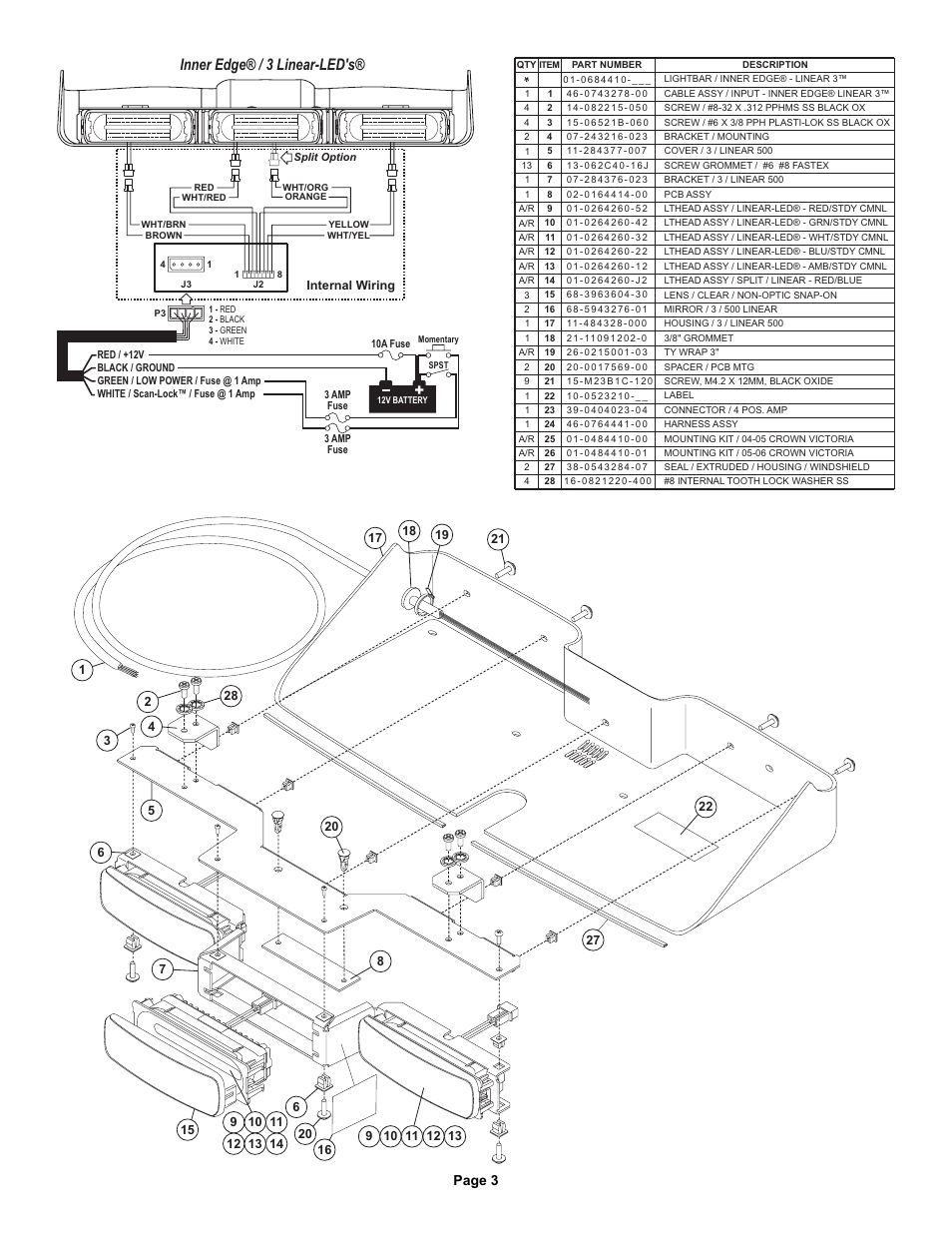 Inner edge® / 3 linear-led's, Page 3 | Whelen I02UFAAA User Manual | Page 3 / 5