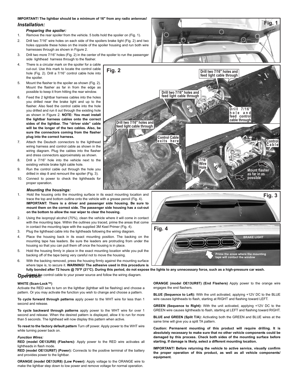 Fig. 1 fig. 2 fig. 3, Fig. 4, Installation | Operation | Whelen OE13UR8 User Manual | Page 2 / 3